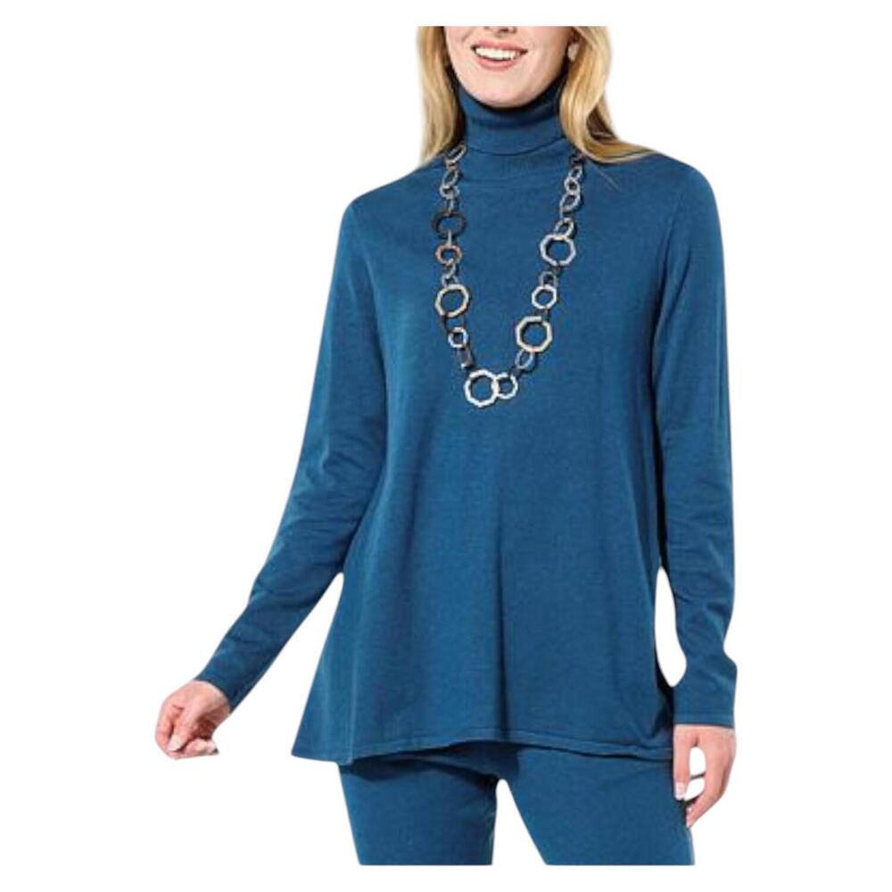WynneLayers Women's Cashmere Butterfly Turtleneck Sweater Deep Teal - Regular